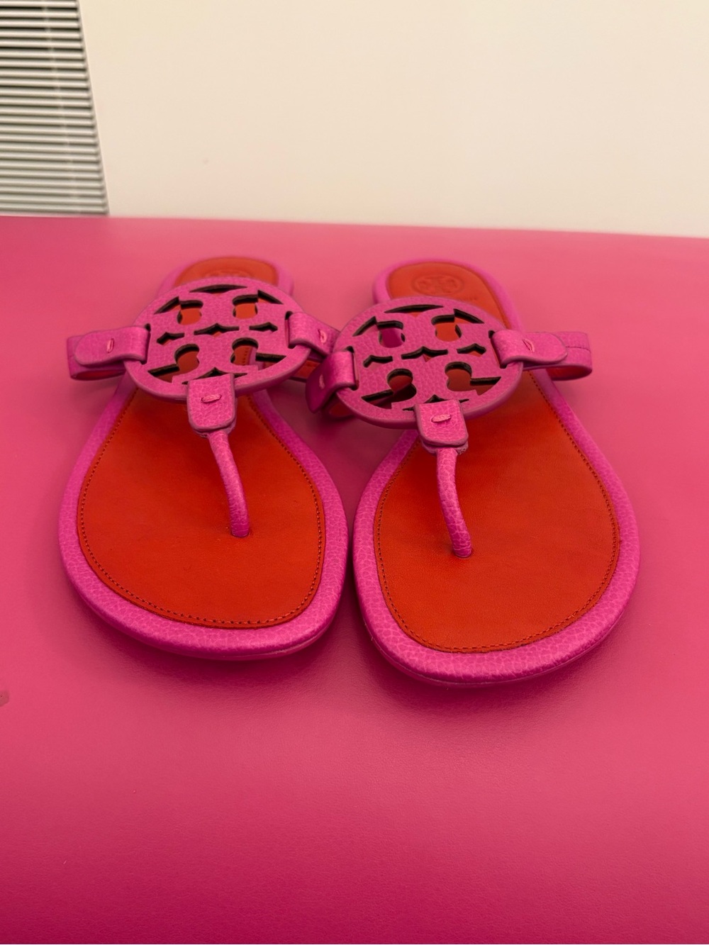 Tory Burch Pink and Orange Logo Thong Sandals
